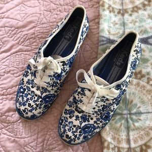 Blue & White Floral Keds, Size 7.5